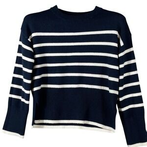 Sincerely Jules Womens S Striped Knit Sweater Navy White Classic Casual Preppy